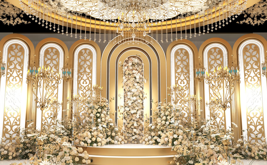 蓬莱香槟色调婚礼堂效果展示
